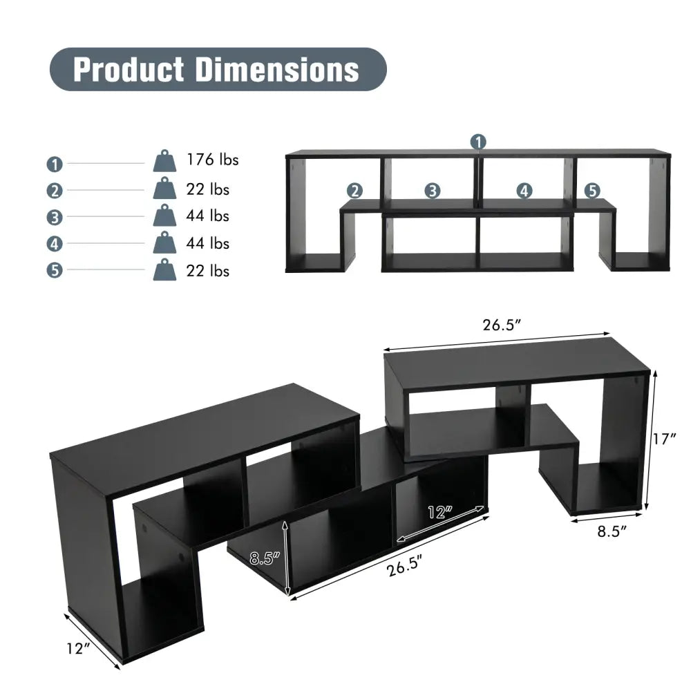 3 Pieces Adjustable TV Stand for TVs up to 65 Inch with Shelves-Black - Black - Entertainment Centers & TV Stands