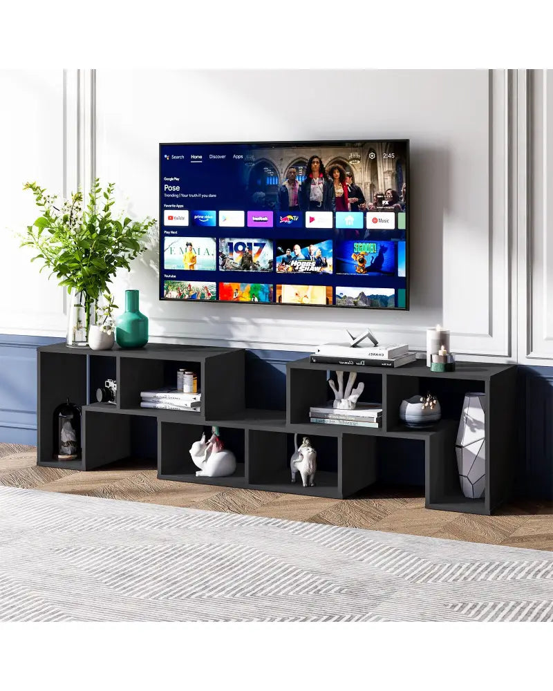 3 Pieces Adjustable TV Stand for TVs up to 65 Inch with Shelves-Black - Black - Entertainment Centers & TV Stands