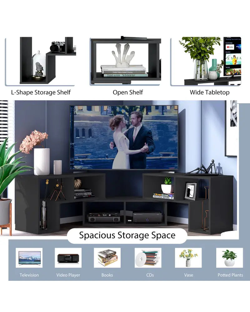 3 Pieces Adjustable TV Stand for TVs up to 65 Inch with Shelves-Black - Black - Entertainment Centers & TV Stands