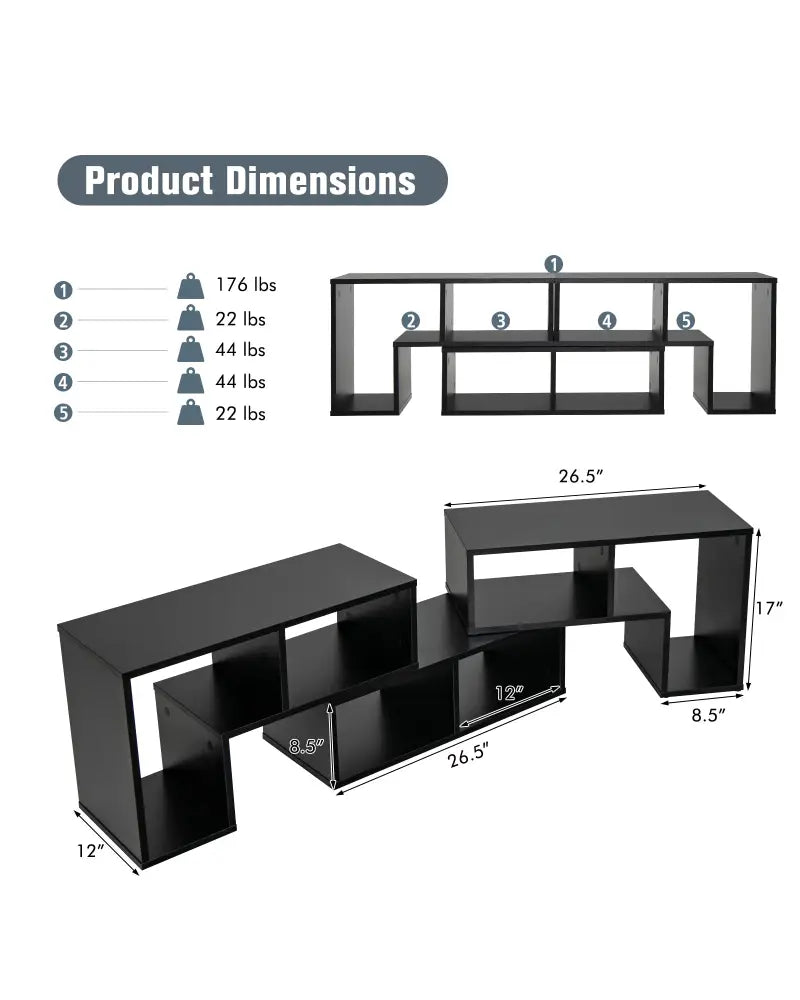 3 Pieces Adjustable TV Stand for TVs up to 65 Inch with Shelves-Black - Black - Entertainment Centers & TV Stands