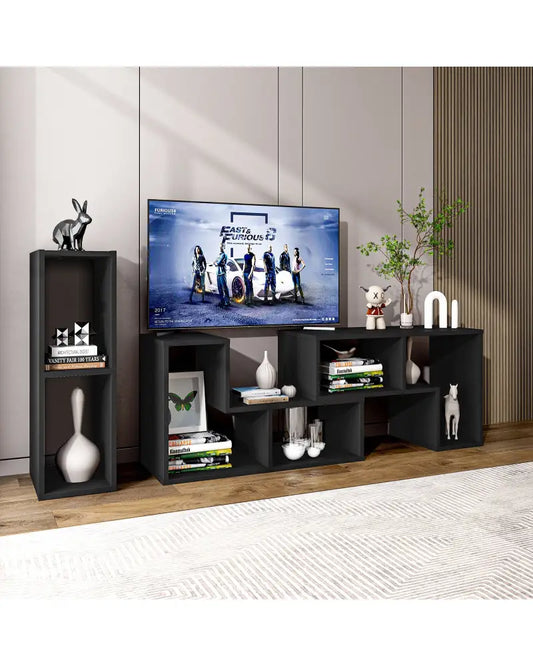 3 Pieces Adjustable TV Stand for TVs up to 65 Inch with Shelves-Black - Black - Entertainment Centers & TV Stands