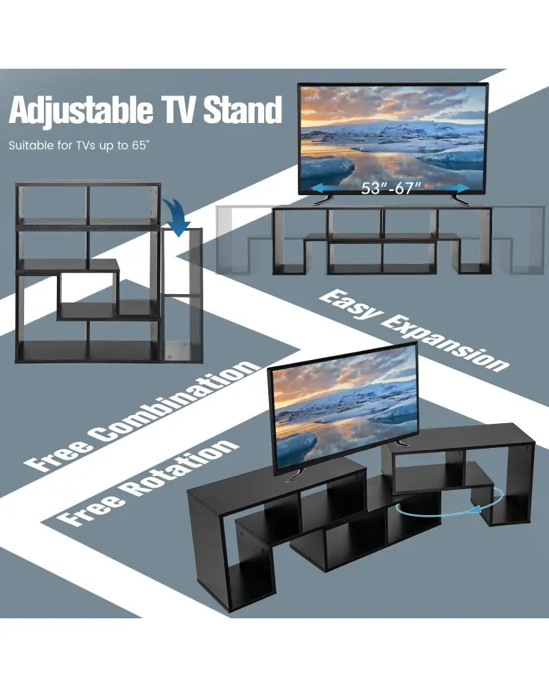 3 Pieces Adjustable TV Stand for TVs up to 65 Inch with Shelves-Black - Black - Entertainment Centers & TV Stands