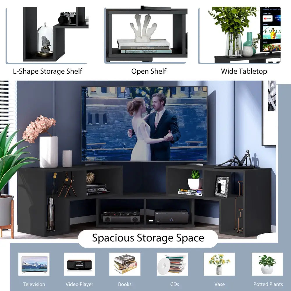 3 Pieces Adjustable TV Stand for TVs up to 65 Inch with Shelves-Black - Black - Entertainment Centers & TV Stands