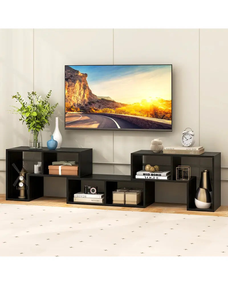 3 Pieces Adjustable TV Stand for TVs up to 65 Inch with Shelves-Mixed Black - Black Wood Grain - Entertainment Centers