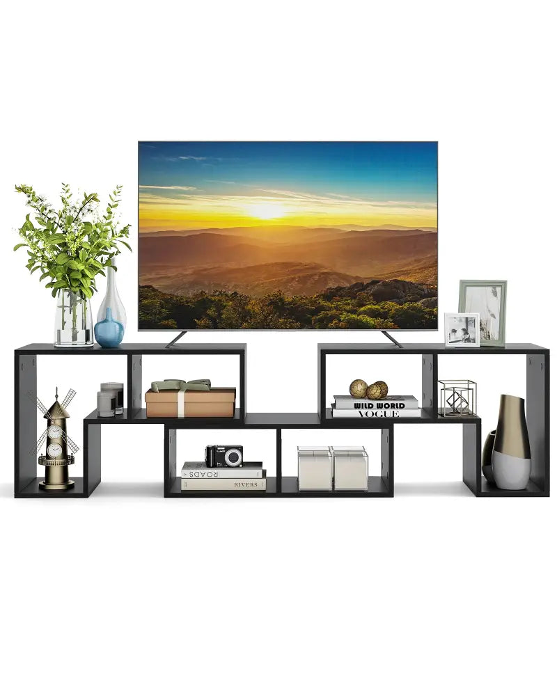 3 Pieces Adjustable TV Stand for TVs up to 65 Inch with Shelves-Mixed Black - Black Wood Grain - Entertainment Centers