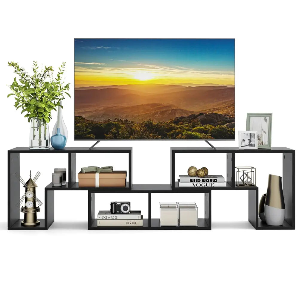 3 Pieces Adjustable TV Stand for TVs up to 65 Inch with Shelves-Mixed Black - Black Wood Grain - Entertainment Centers