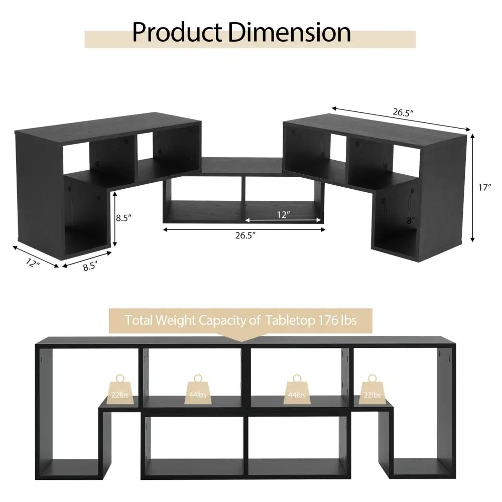 3 Pieces Adjustable TV Stand for TVs up to 65 Inch with Shelves-Mixed Black - Black Wood Grain - Entertainment Centers