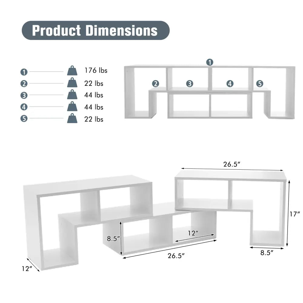 3 Pieces Adjustable TV Stand for TVs up to 65 Inch with Shelves-White - White - Entertainment Centers & TV Stands