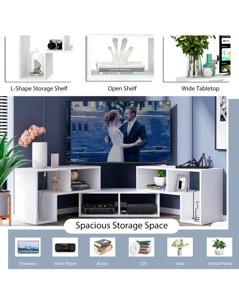 3 Pieces Adjustable TV Stand for TVs up to 65 Inch with Shelves-White - White - Entertainment Centers & TV Stands