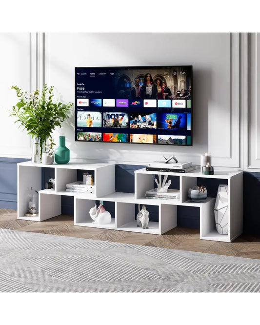 3 Pieces Adjustable TV Stand for TVs up to 65 Inch with Shelves-White - White - Entertainment Centers & TV Stands