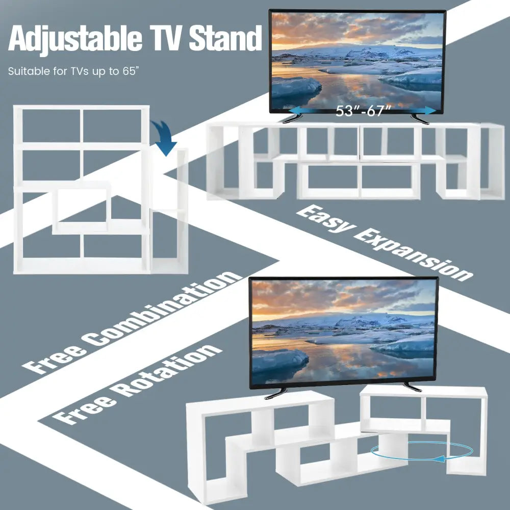 3 Pieces Adjustable TV Stand for TVs up to 65 Inch with Shelves-White - White - Entertainment Centers & TV Stands