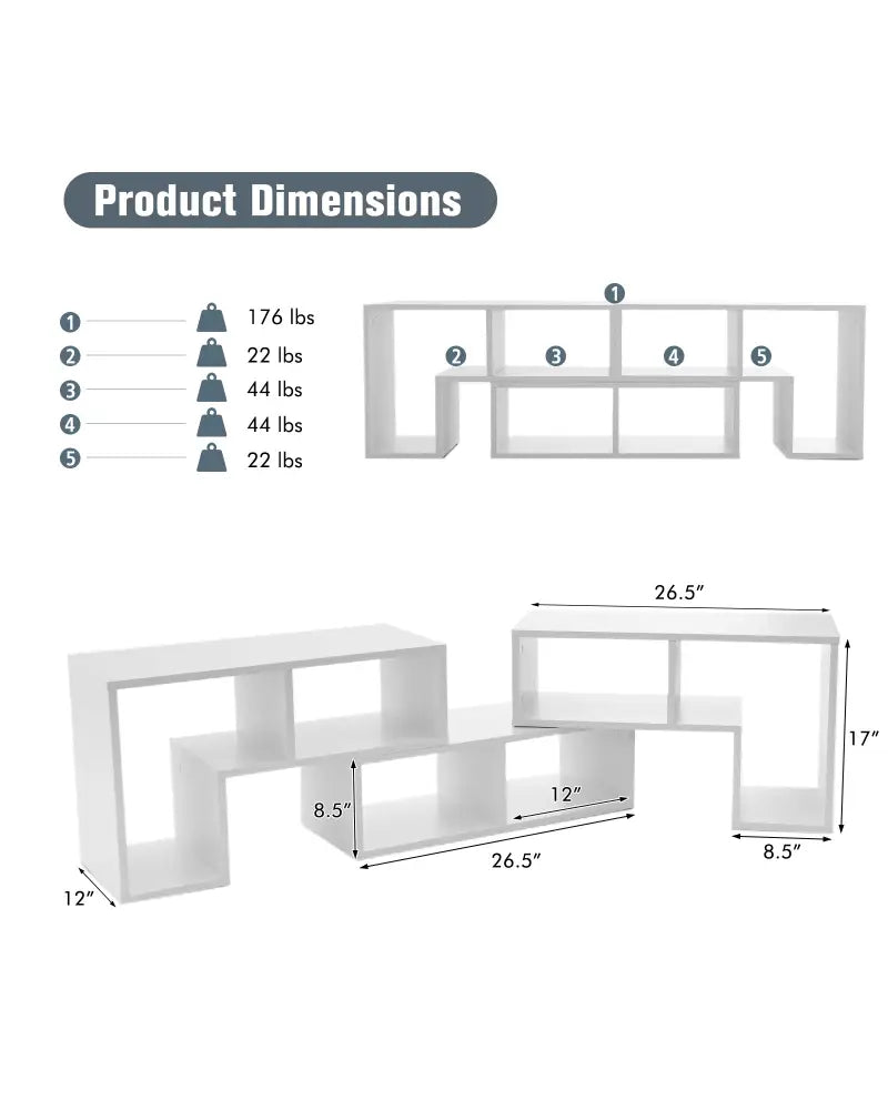3 Pieces Adjustable TV Stand for TVs up to 65 Inch with Shelves-White - White - Entertainment Centers & TV Stands