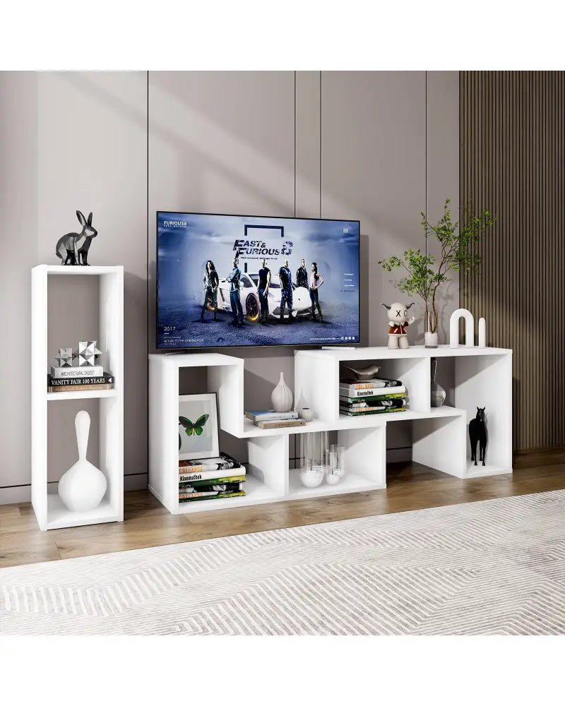 3 Pieces Adjustable TV Stand for TVs up to 65 Inch with Shelves-White - White - Entertainment Centers & TV Stands