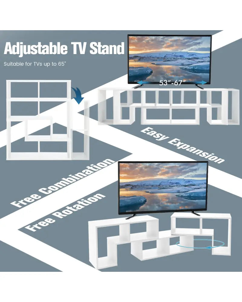 3 Pieces Adjustable TV Stand for TVs up to 65 Inch with Shelves-White - White - Entertainment Centers & TV Stands