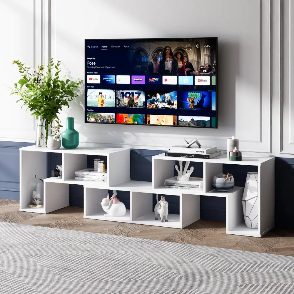 3 Pieces Adjustable TV Stand for TVs up to 65 Inch with Shelves-White - White - Entertainment Centers & TV Stands