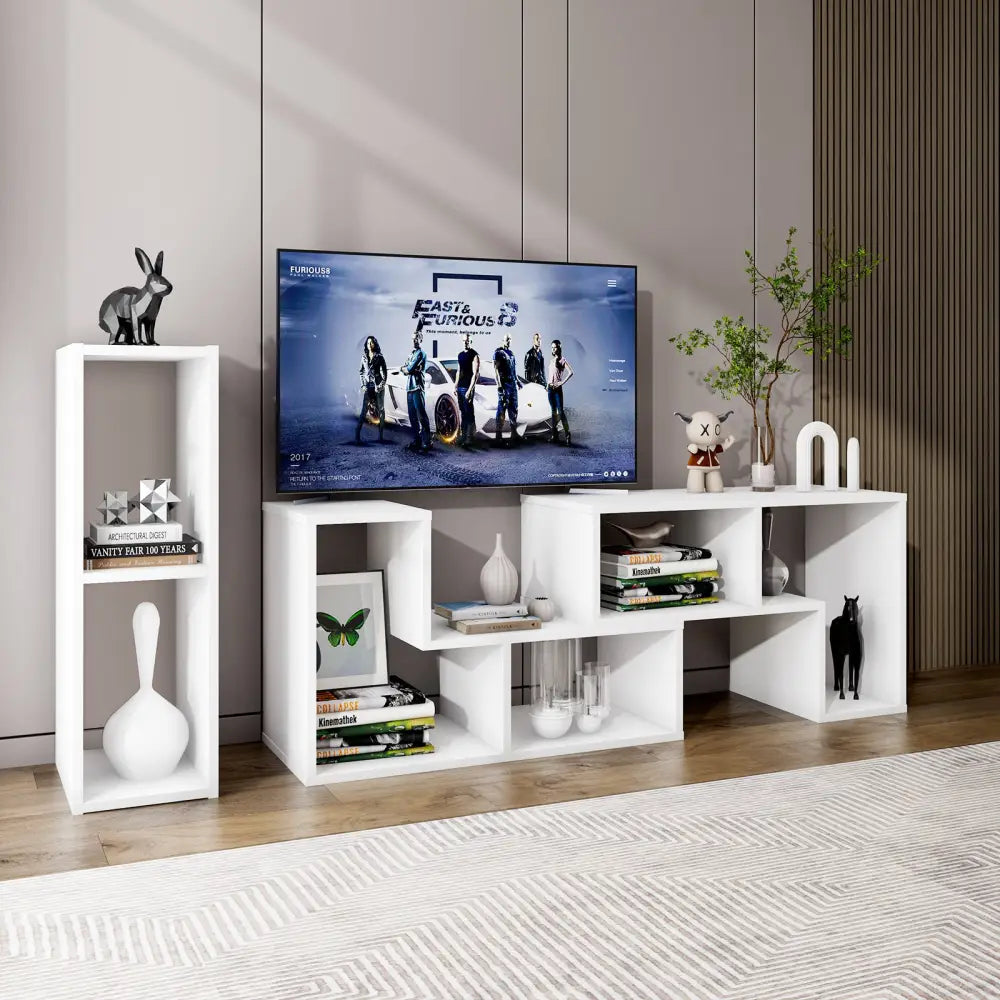 3 Pieces Adjustable TV Stand for TVs up to 65 Inch with Shelves-White - White - Entertainment Centers & TV Stands
