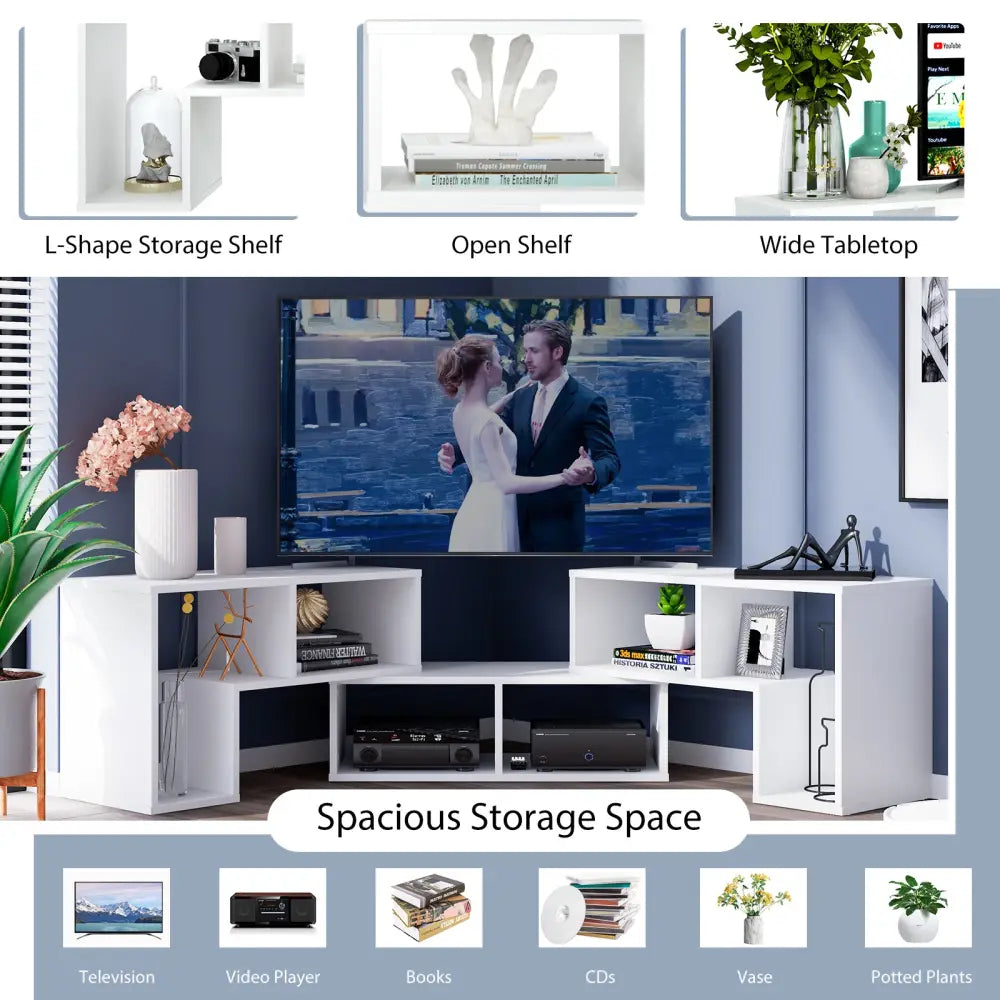 3 Pieces Adjustable TV Stand for TVs up to 65 Inch with Shelves-White - White - Entertainment Centers & TV Stands