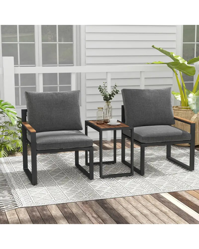 3 Pieces Aluminum Frame Weatherproof Outdoor Conversation Set with Soft Cushions-Gray - Gray - Patio Conversation Sets