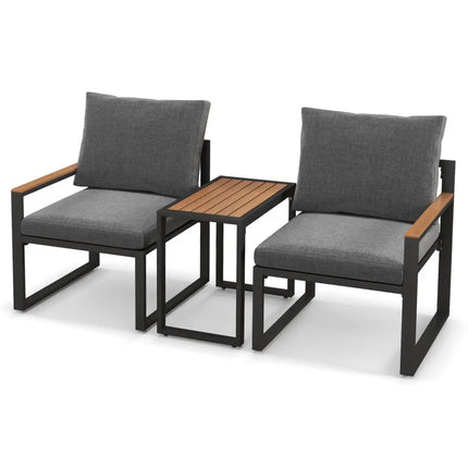 3 Pieces Aluminum Frame Weatherproof Outdoor Conversation Set with Soft Cushions-Gray - Gray - Patio Conversation Sets