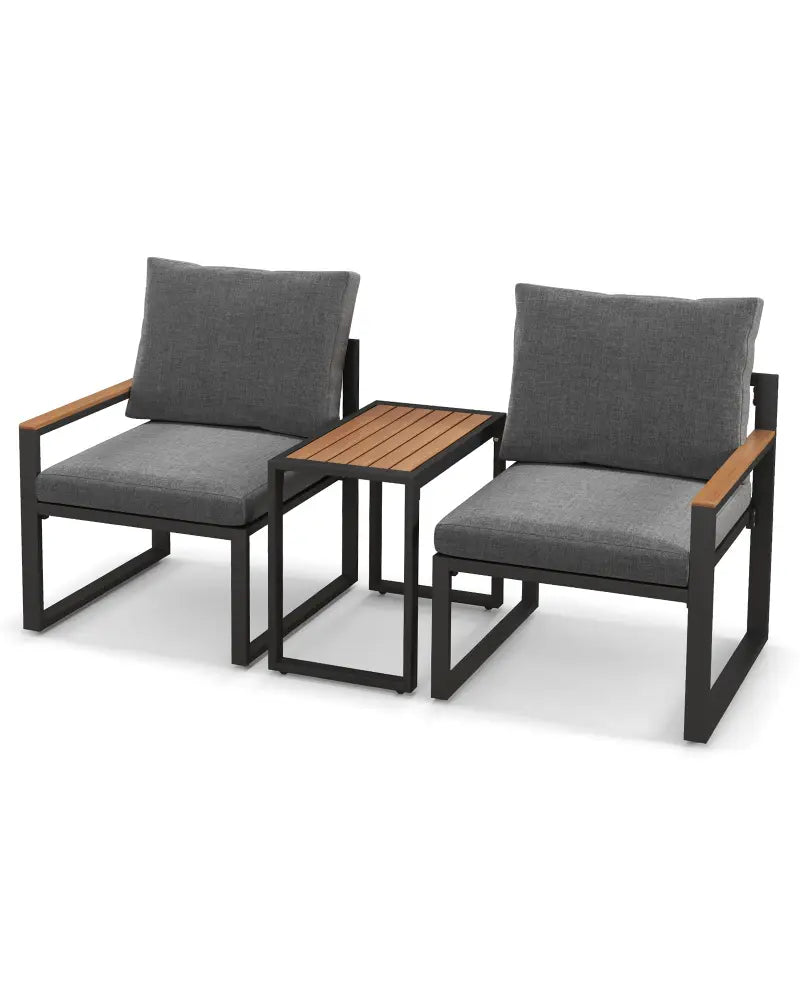 3 Pieces Aluminum Frame Weatherproof Outdoor Conversation Set with Soft Cushions-Gray - Gray - Patio Conversation Sets