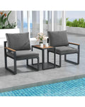 3 Pieces Aluminum Frame Weatherproof Outdoor Conversation Set with Soft Cushions-Gray - Gray - Patio Conversation Sets