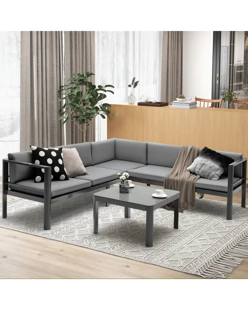 3 Pieces Aluminum Patio Furniture Set with 6-Level Adjustable Backrest-Gray - Gray - Outdoor Sectionals