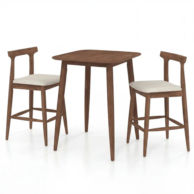 3 Pieces Bar Table and Chairs Counter Height Kitchen Table with 2 Bar Stools - Patio Bar Furniture