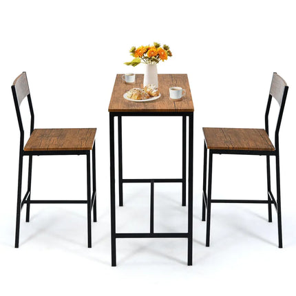 3 Pieces Bar Table Set with 2 Stools-Black Costway