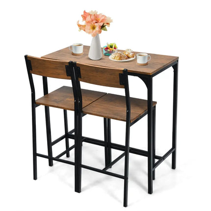 3 Pieces Bar Table Set with 2 Stools-Black Costway