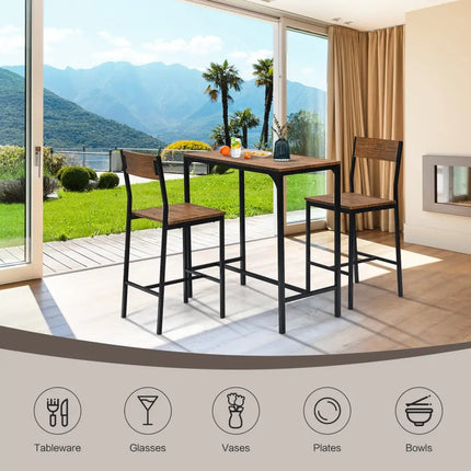 3 Pieces Bar Table Set with 2 Stools-Black Costway
