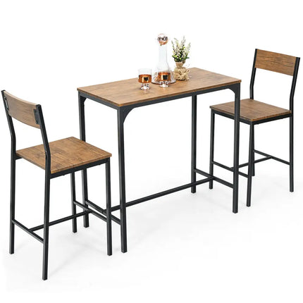 3 Pieces Bar Table Set with 2 Stools-Black Costway