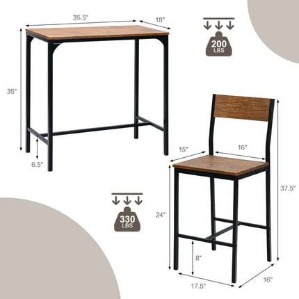 3 Pieces Bar Table Set with 2 Stools-Black Costway