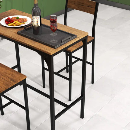 3 Pieces Bar Table Set with 2 Stools-Black Costway