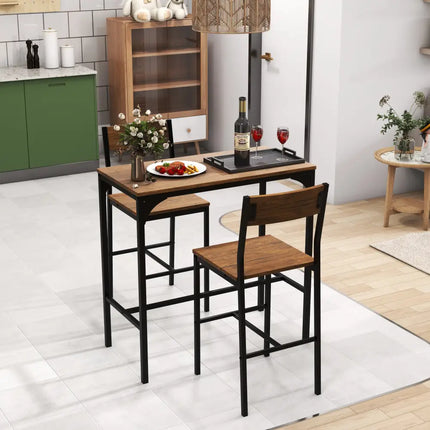 3 Pieces Bar Table Set with 2 Stools-Black Costway