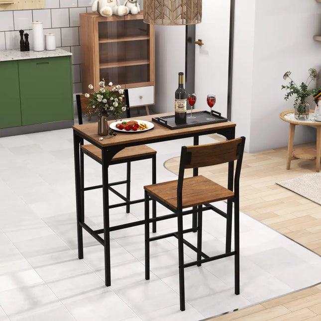 3 Pieces Bar Table Set with 2 Stools-Black Costway
