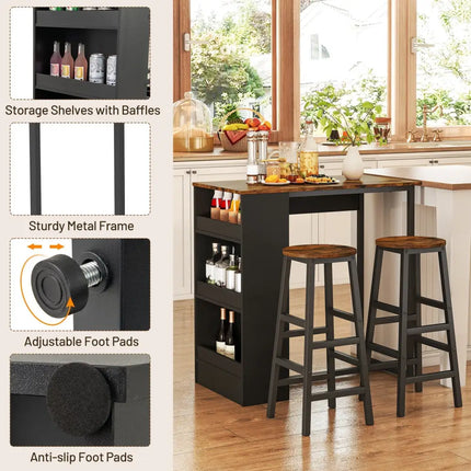 3 Pieces Bar Table Set with Storage Costway