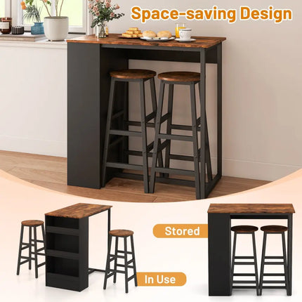 3 Pieces Bar Table Set with Storage Costway
