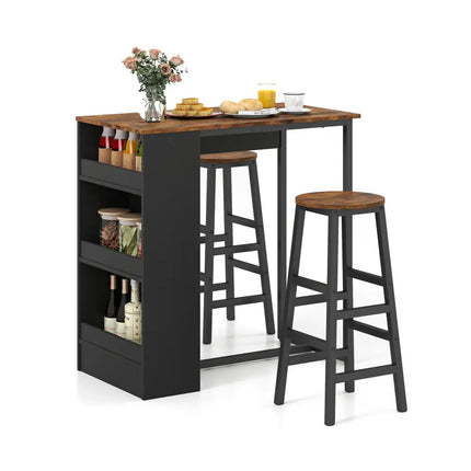 3 Pieces Bar Table Set with Storage Costway