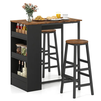3 Pieces Bar Table Set with Storage Costway