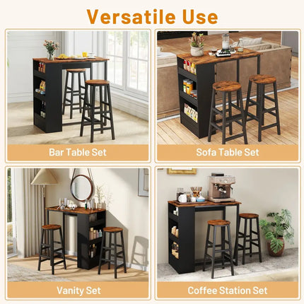 3 Pieces Bar Table Set with Storage Costway