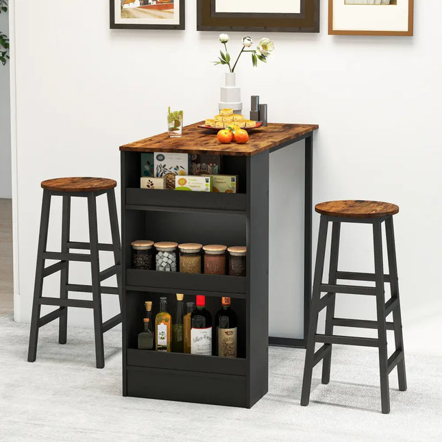 3 Pieces Bar Table Set with Storage Costway