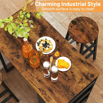 3 Pieces Bar Table Set with Storage Costway