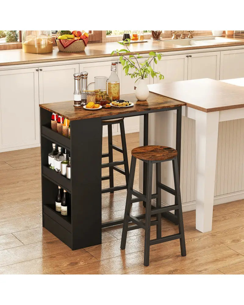 3 Pieces Bar Table Set with Storage - Brown - Dining Room Sets