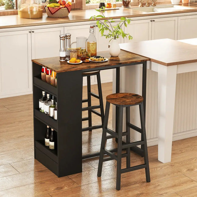 3 Pieces Bar Table Set with Storage Costway
