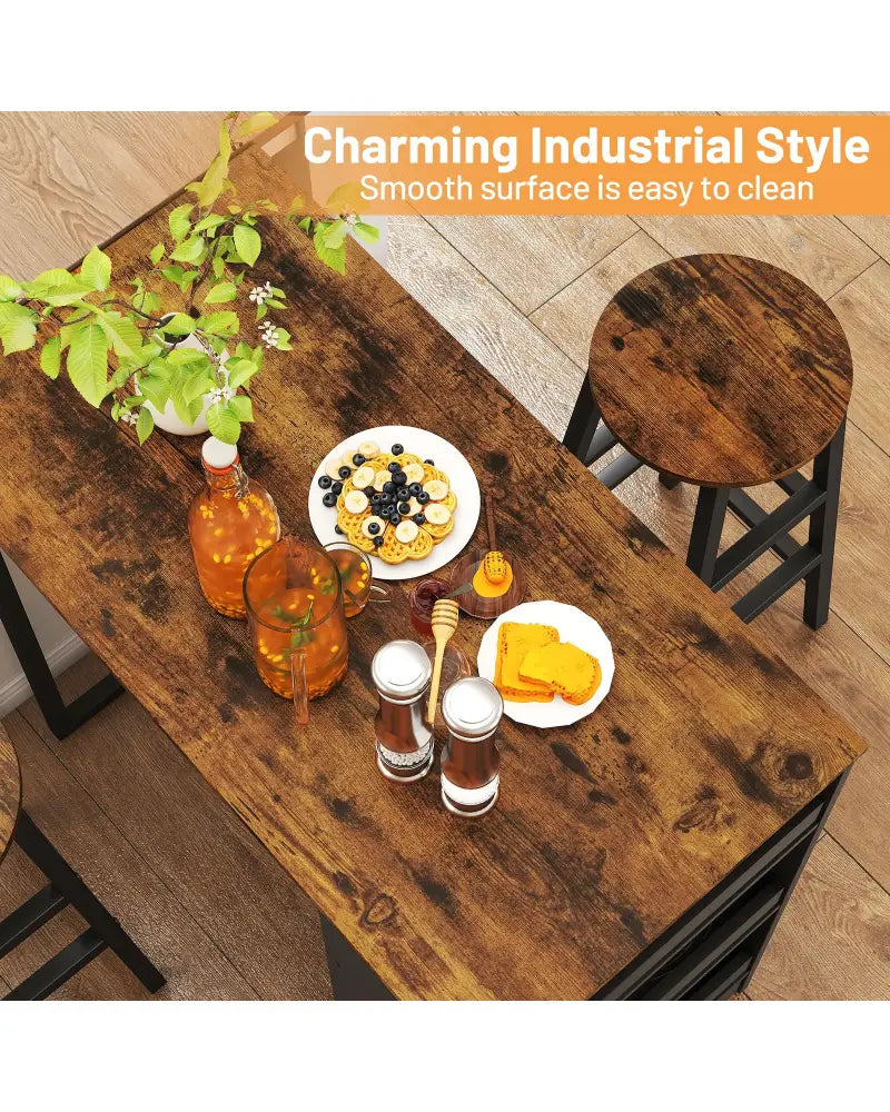 3 Pieces Bar Table Set with Storage - Brown - Dining Room Sets