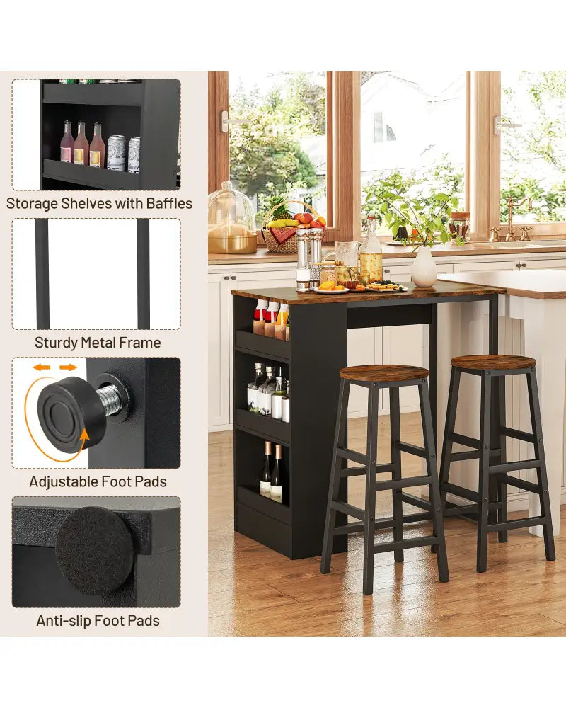 3 Pieces Bar Table Set with Storage - Brown - Dining Room Sets