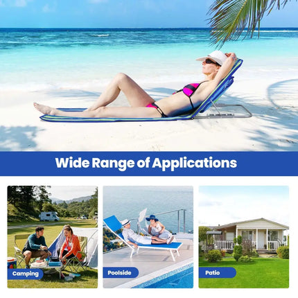 3 Pieces Beach Lounge Chair Mat Set 2 Adjustable Lounge Chairs with Table Stripe-Stripe - Blue & Green - Beach & Lawn