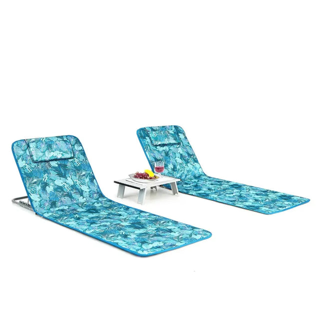 3 Pieces Beach Lounge Chair Mat Set 2 Adjustable Lounge Chairs with Table Stripe-Green - Green - Beach & Lawn Chairs