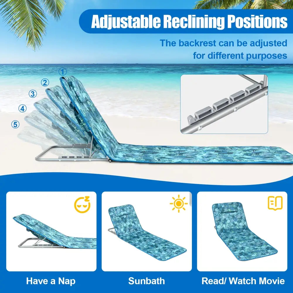 3 Pieces Beach Lounge Chair Mat Set 2 Adjustable Lounge Chairs with Table Stripe-Green - Green - Beach & Lawn Chairs