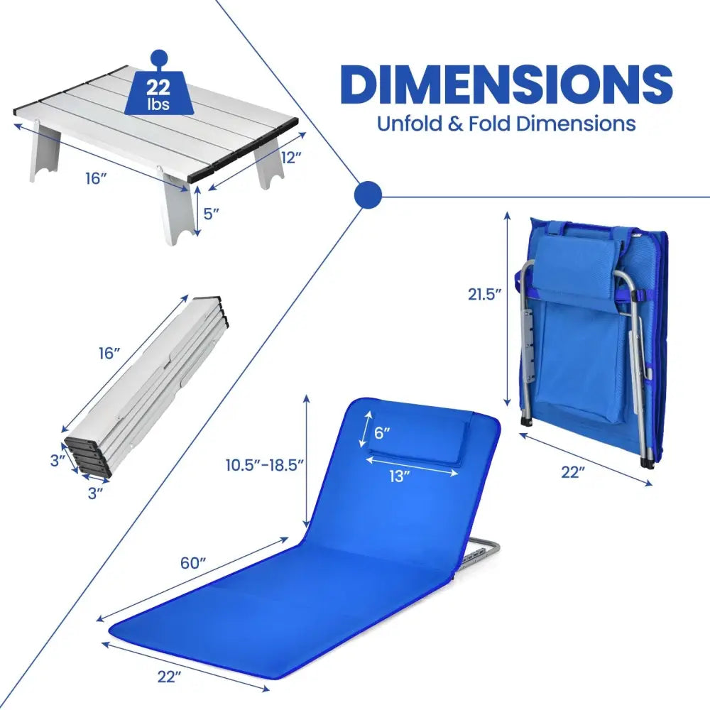 3 Pieces Beach Lounge Chair Mat Set 2 Adjustable Lounge Chairs with Table Stripe-Blue - Blue - Beach & Lawn Chairs